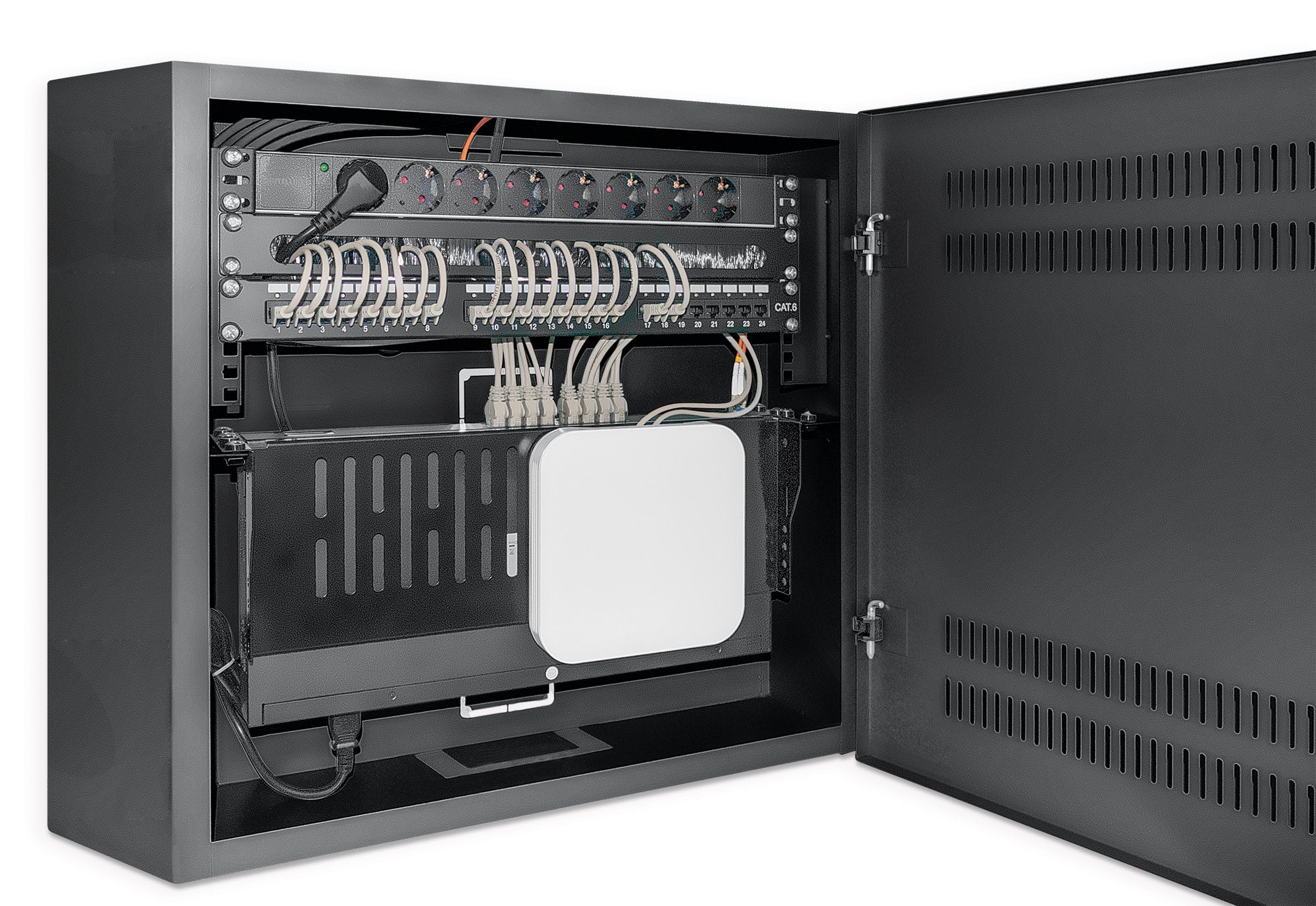 Armadio 19'' a muro a basso profilo con montanti orizzontali 4U e verticali 2U - Miniatura 3