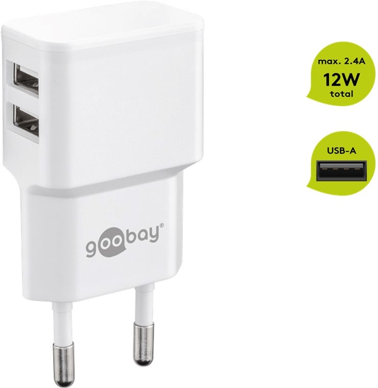 Caricatore da Muro 2 porte USB-A Slim Design 12W Bianco - Miniatura 3