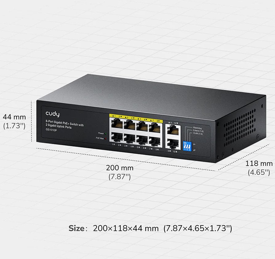 Switch Gigabit PoE+ 8 Porte con 2 Uplink GbE, GS1010P Nero - Miniatura 3