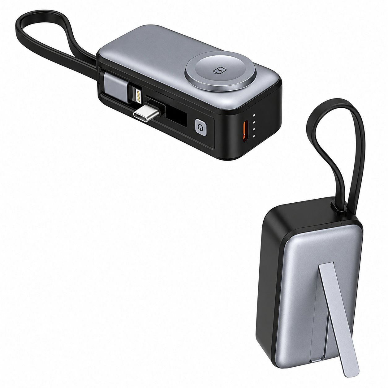 Mini Powerbank 3in1 5000 mAh con 2 porte USB-C™, Nero - Miniatura 3