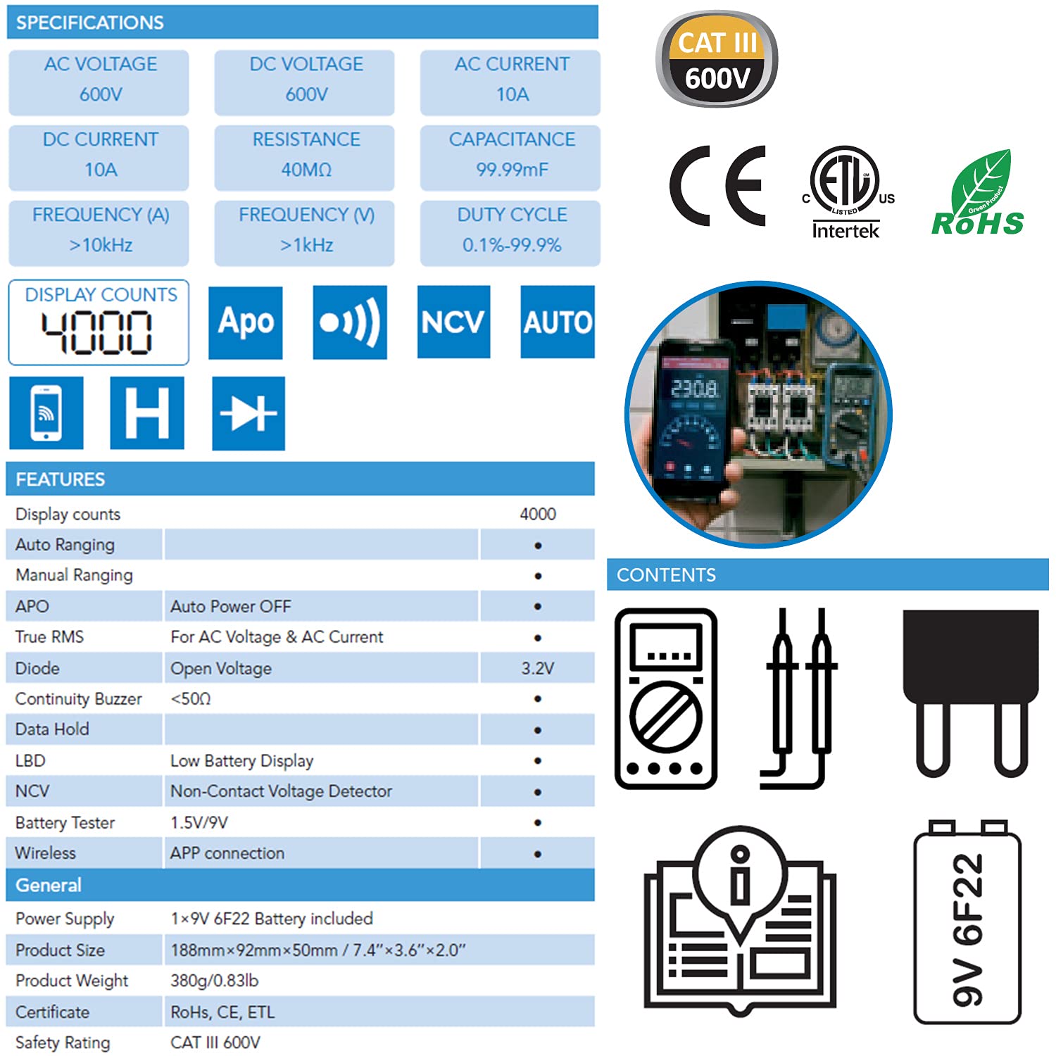 Multimetro Digitale con Connessione Bluetooth 4000 Counts CLOGIC5900CBINT - Miniatura 3