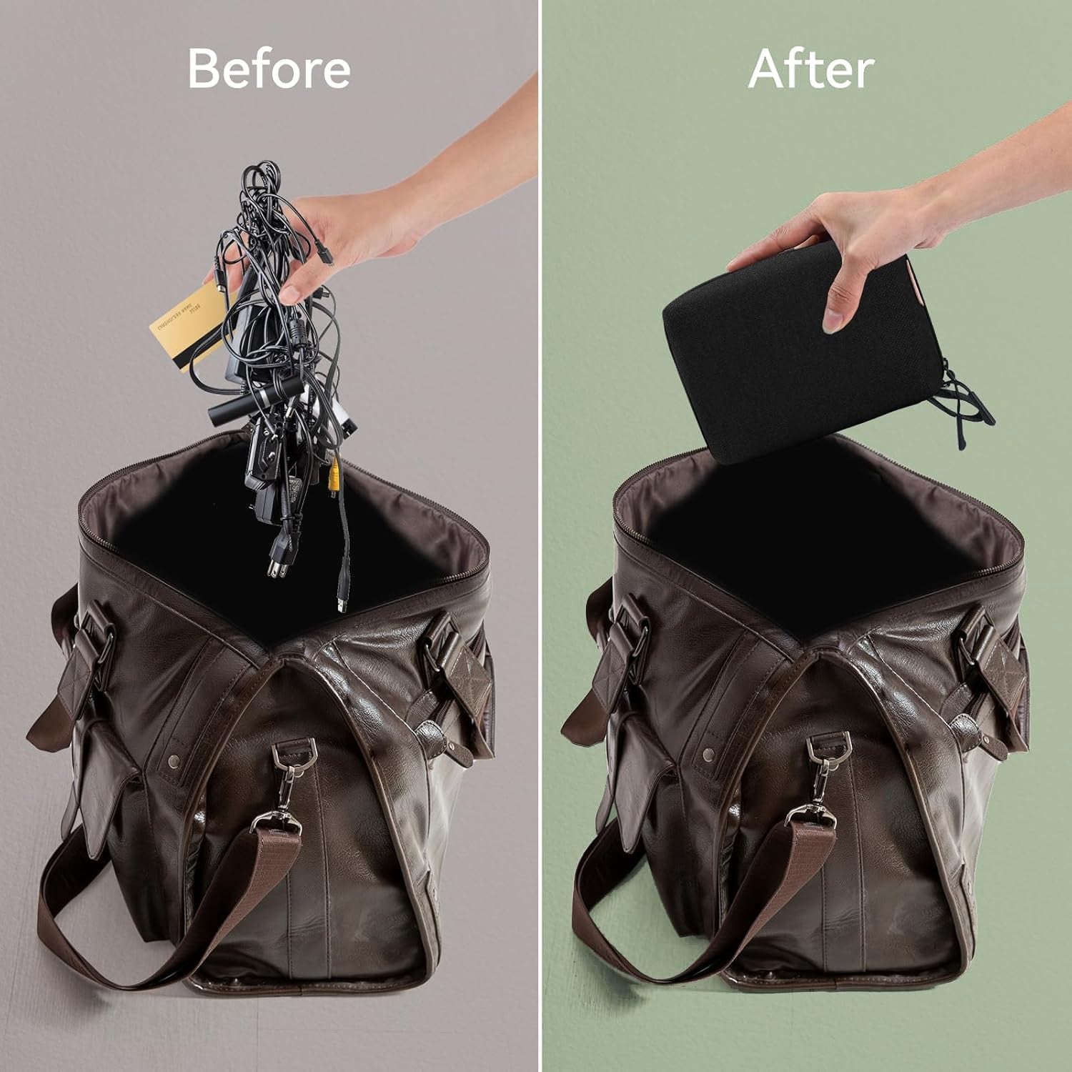 Borsa Organizer Compatta per Accessori Ufficio Fotografia Viaggi, Nero - Miniatura 3