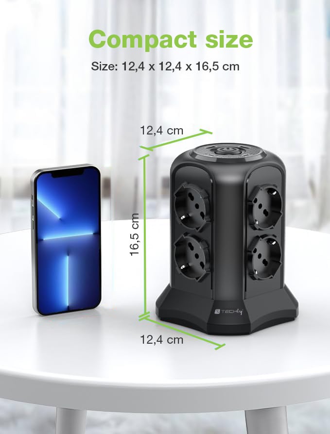 Multipresa da Tavolo a Torretta Salvaspazio 8 Posti Italiana Bipasso / Schuko 2 USB-A e 2 USB-C™ - Miniatura 3