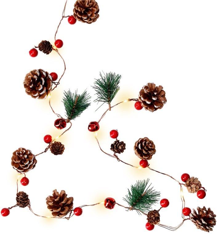 20 Luci LED in Filo d'argento Pigne e Bacche Rosse - Miniatura 3