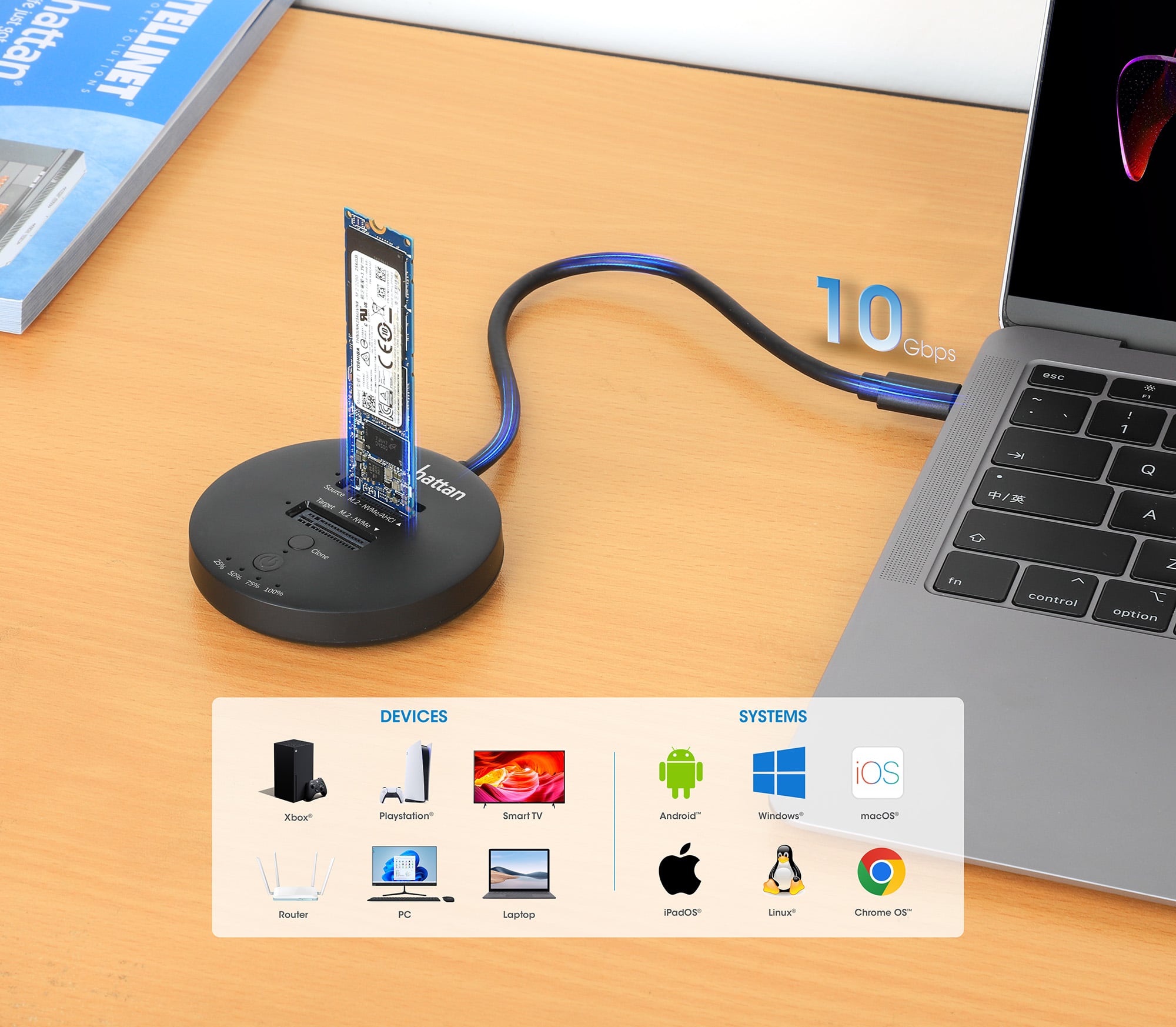 Docking Station Dual-Bay M.2 NVMe Clone SSD - Miniatura 3