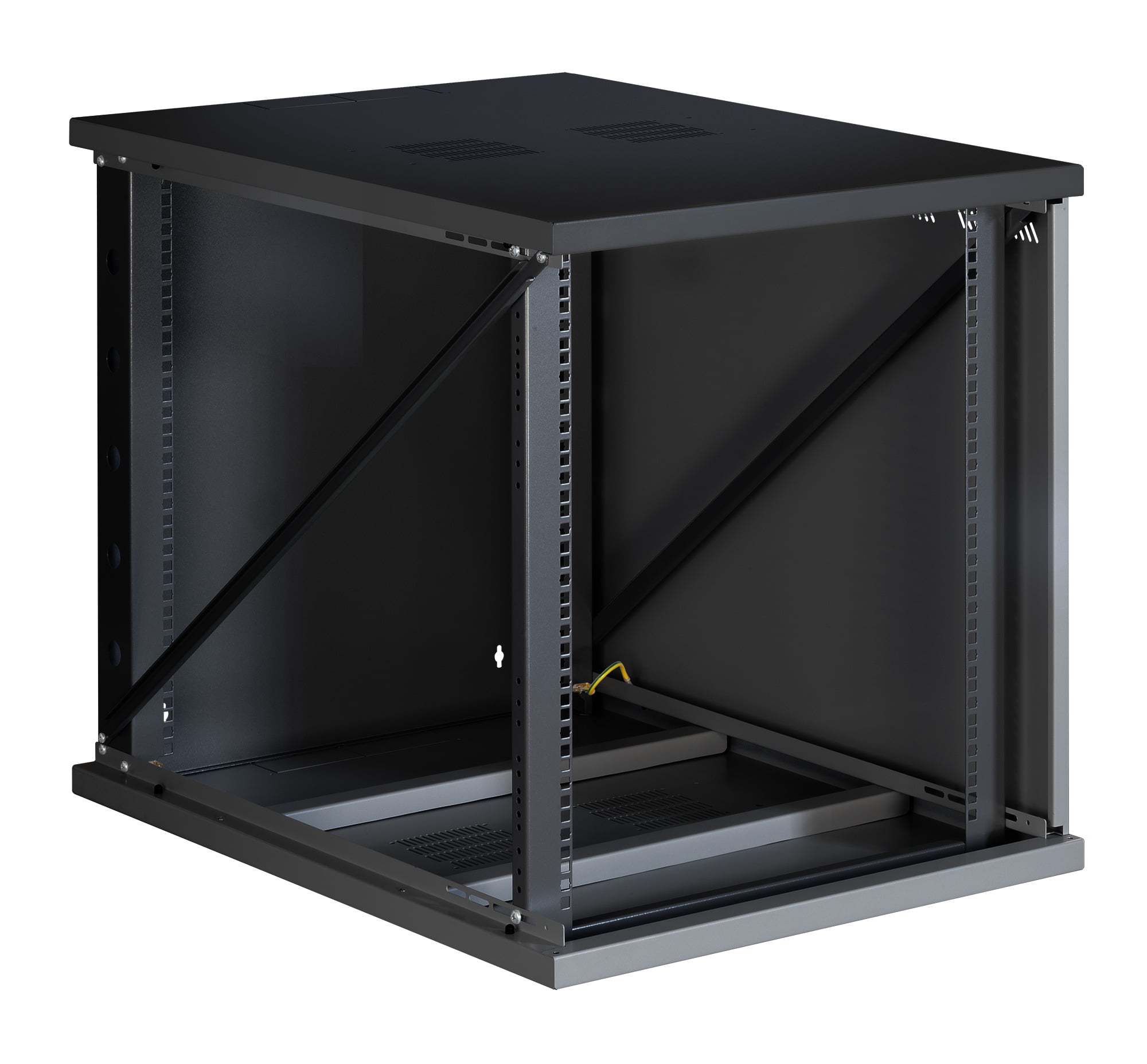 Armadio Rack 19'' a Muro 16U P 800mm L 600mm Porta Vetro Nero - Miniatura 3