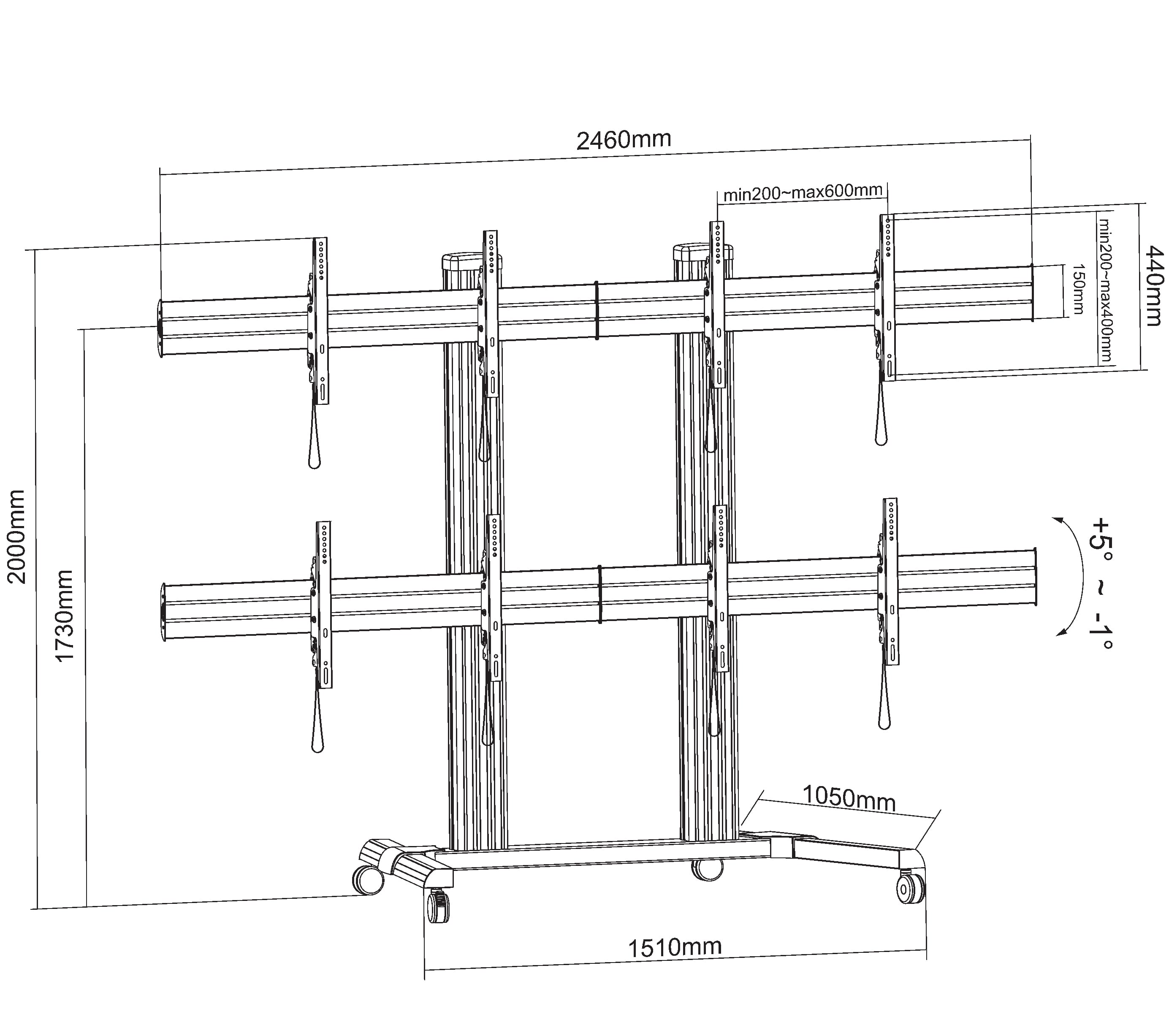 Supporto a Pavimento per 4 TV LCD/LED 32-60'' per Video Wall - Miniatura 3