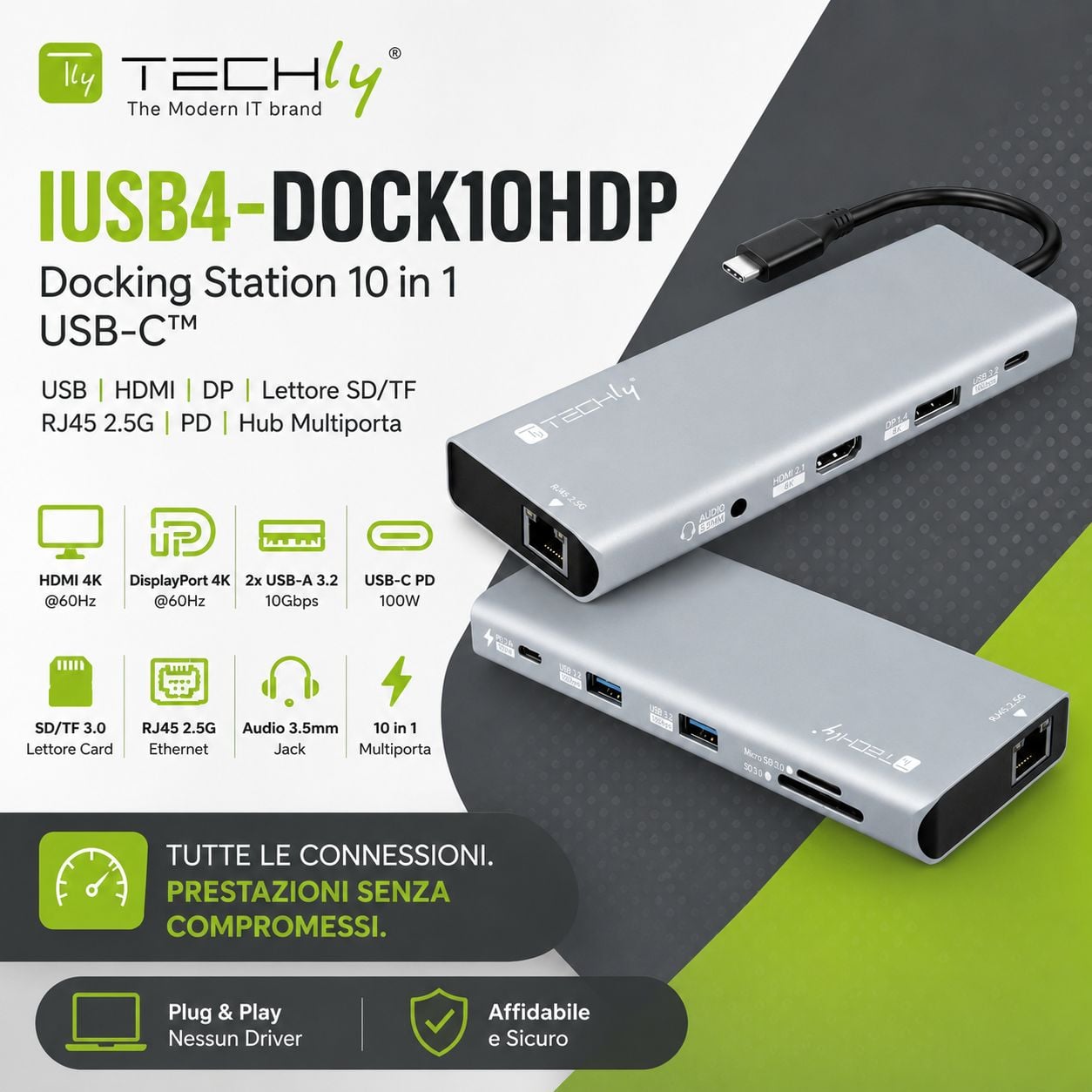 Docking Station 10 in 1 USB-C™ USB HDMI DP Lettore SD/TF RJ45 2.5G/PD Hub Multiporta - Miniatura 3