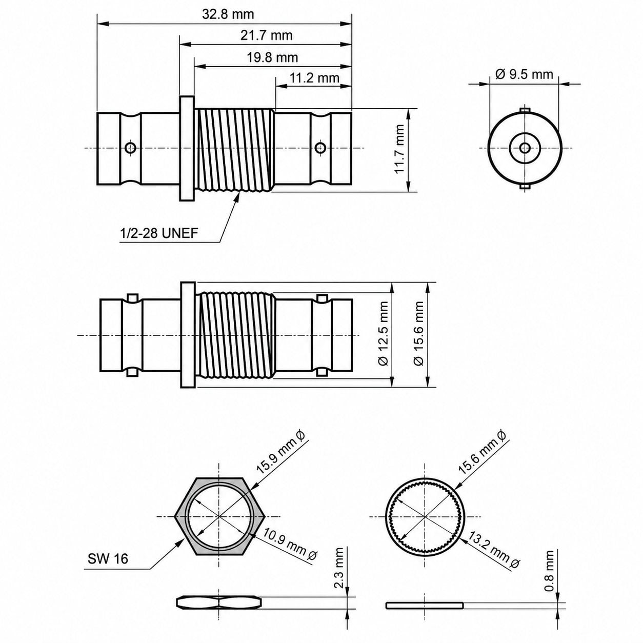 Adattatore BNC Femmina/Femmina da Pannello 50 Ohm - Miniatura 3