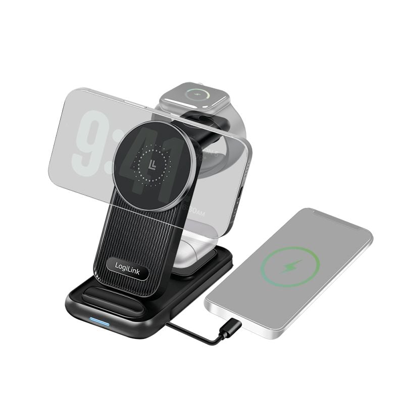 Stazione di Ricarica Wireless USB-C™ 4 in 1 compatibile con Apple MagSafe 20,5W Nero - Miniatura 3