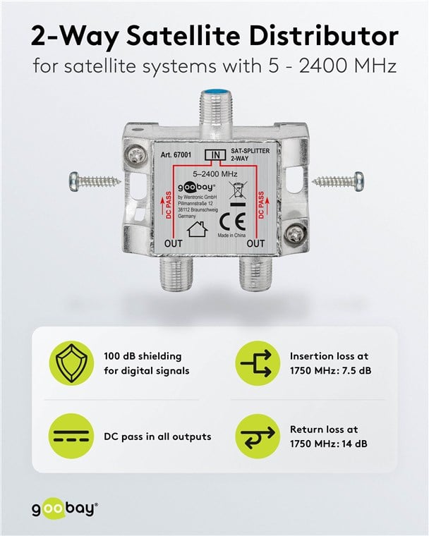 Splitter 2 vie per satellite 100 db, 1750 Mhz - Miniatura 3