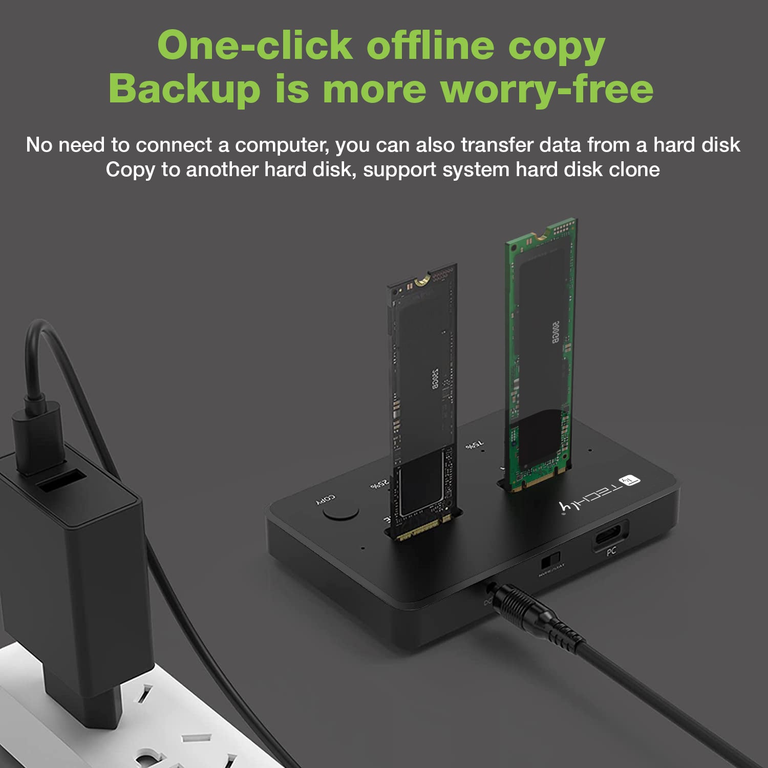 Docking Station Dual-Bay SSD M.2 NVME PCIe SATA 10 Gbps Duplicatori Clone Offline - Miniatura 3