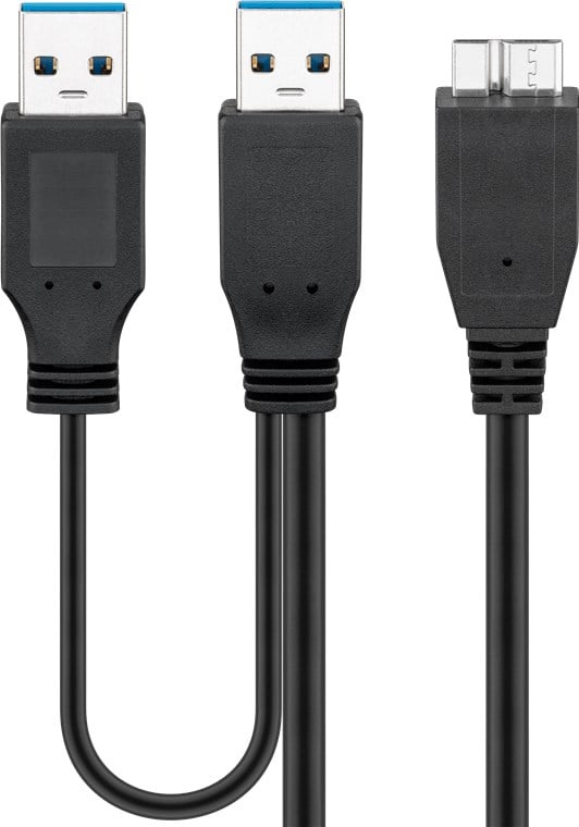 Cavo USB 3.2 SuperSpeed ad Y 2x A M / Micro B M 0,3 m Nero - Immagine 1