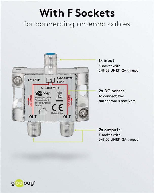 Splitter 2 vie per satellite 100 db, 1750 Mhz - Miniatura 4