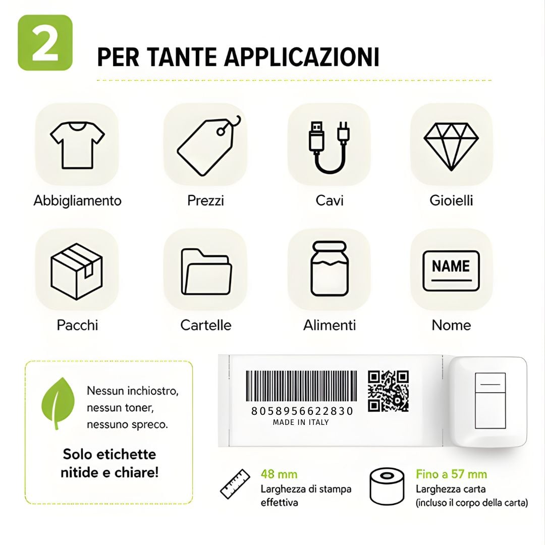 Mini Etichettatrice Stampante Termica Bluetooth C/Display Portatile Ricarica USB-C™ - Miniatura 4
