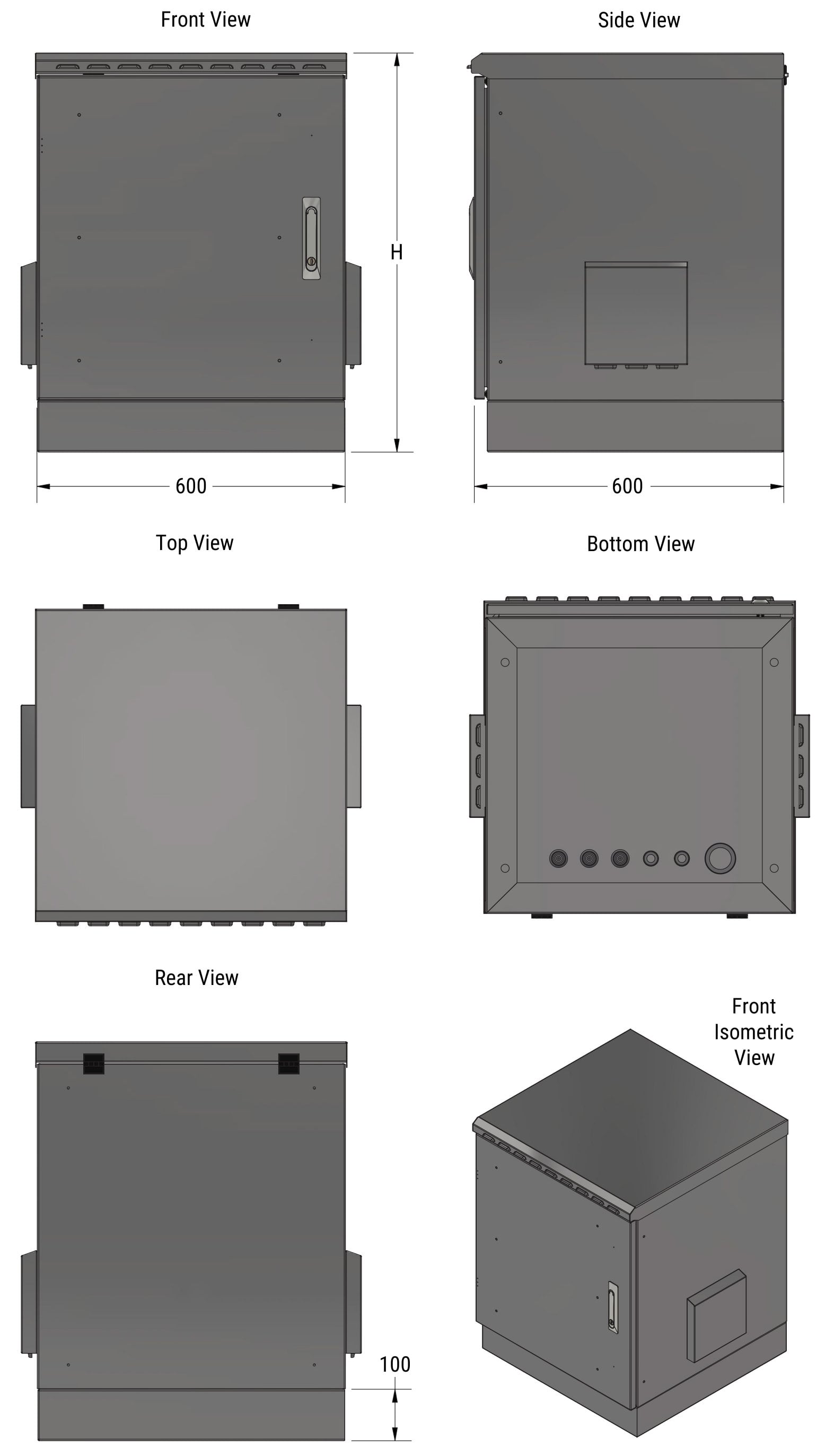 Armadio Rack 19'' a Pavimento 20U grigio IP66 Porta Cieca prof. 600 mm - Miniatura 4
