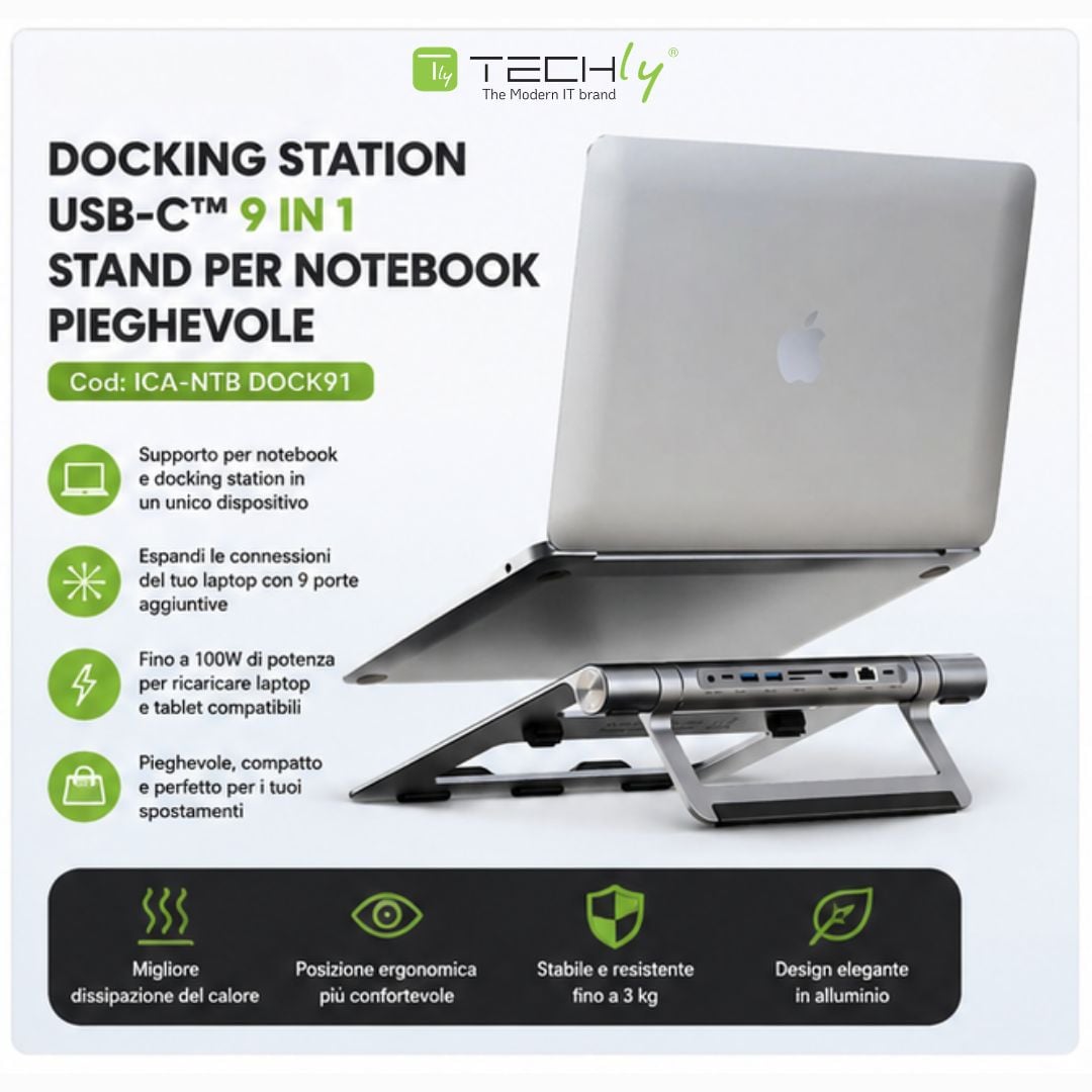 Docking Station USB-C™ 9 in 1 Hub USB3.1 Stand per Notebook Pieghevole - Miniatura 4