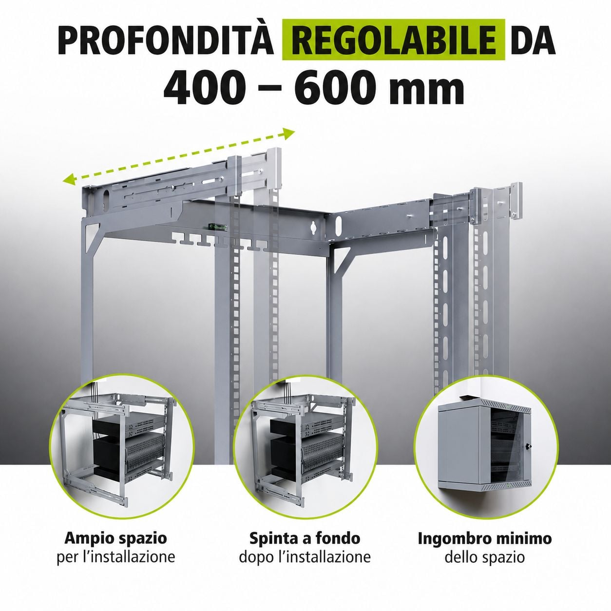 Armadio Rack 19'' a Muro 9U da Assemblare Profondità 400-600 mm Nero - Miniatura 4