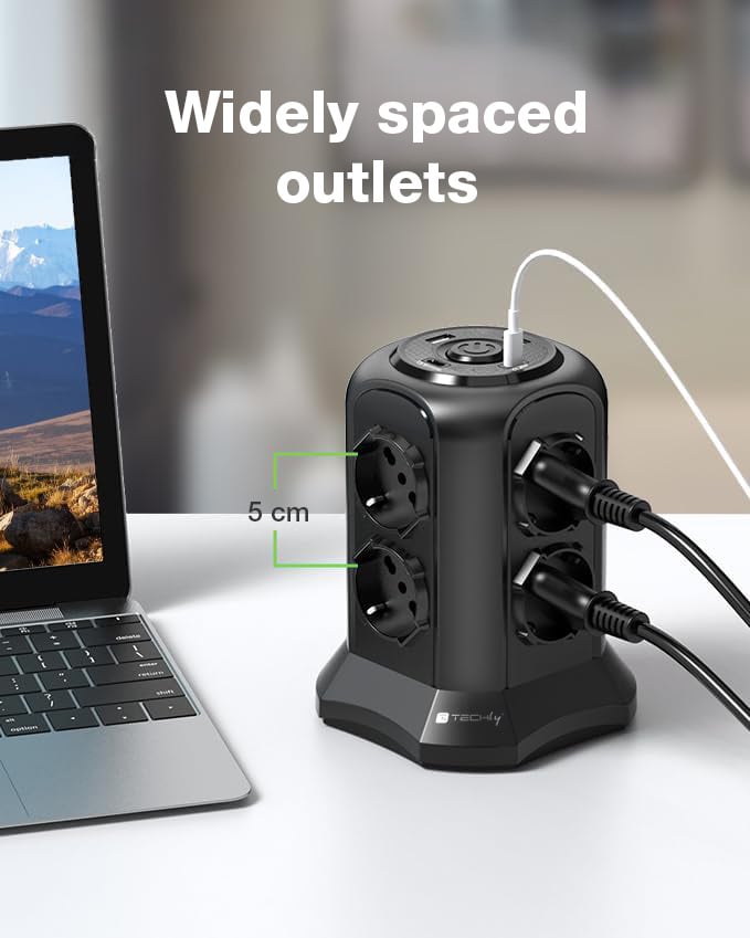 Multipresa da Tavolo a Torretta Salvaspazio 8 Posti Italiana Bipasso / Schuko 2 USB-A e 2 USB-C™ - Miniatura 4