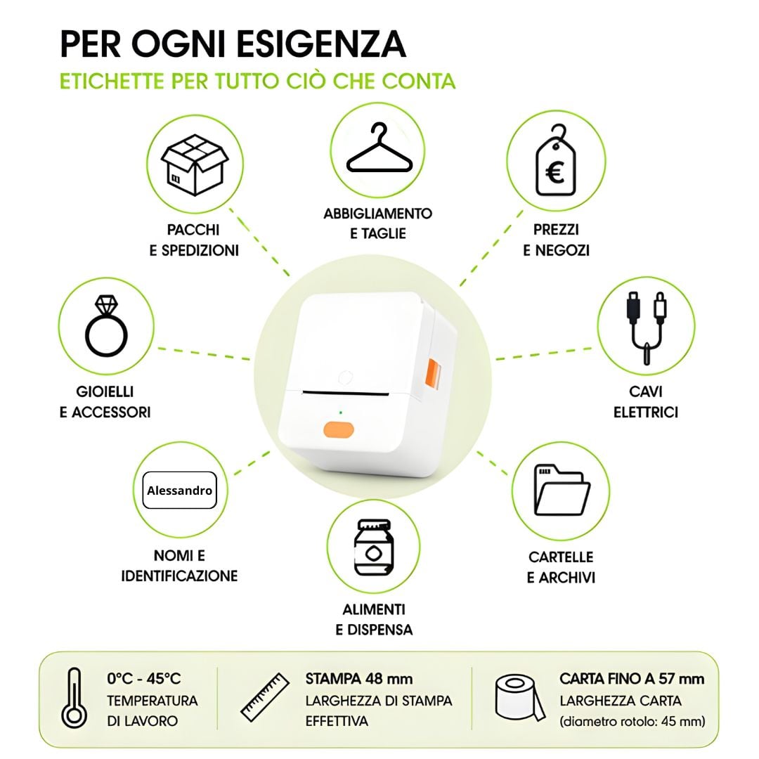 Mini Etichettatrice Stampante Termica Bluetooth Portatile Ricarica USB-C™ - Miniatura 4