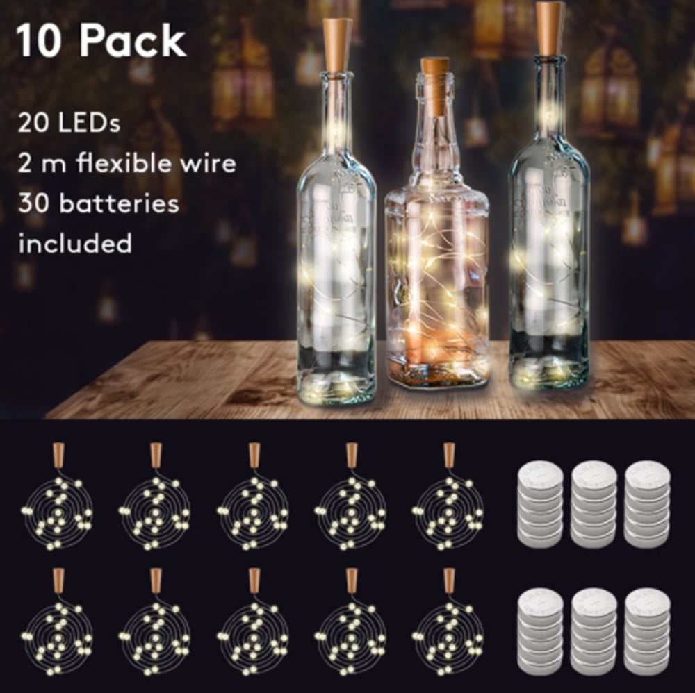 10 Strip da 20 LED Bianco Caldo per Bottiglie - Miniatura 4