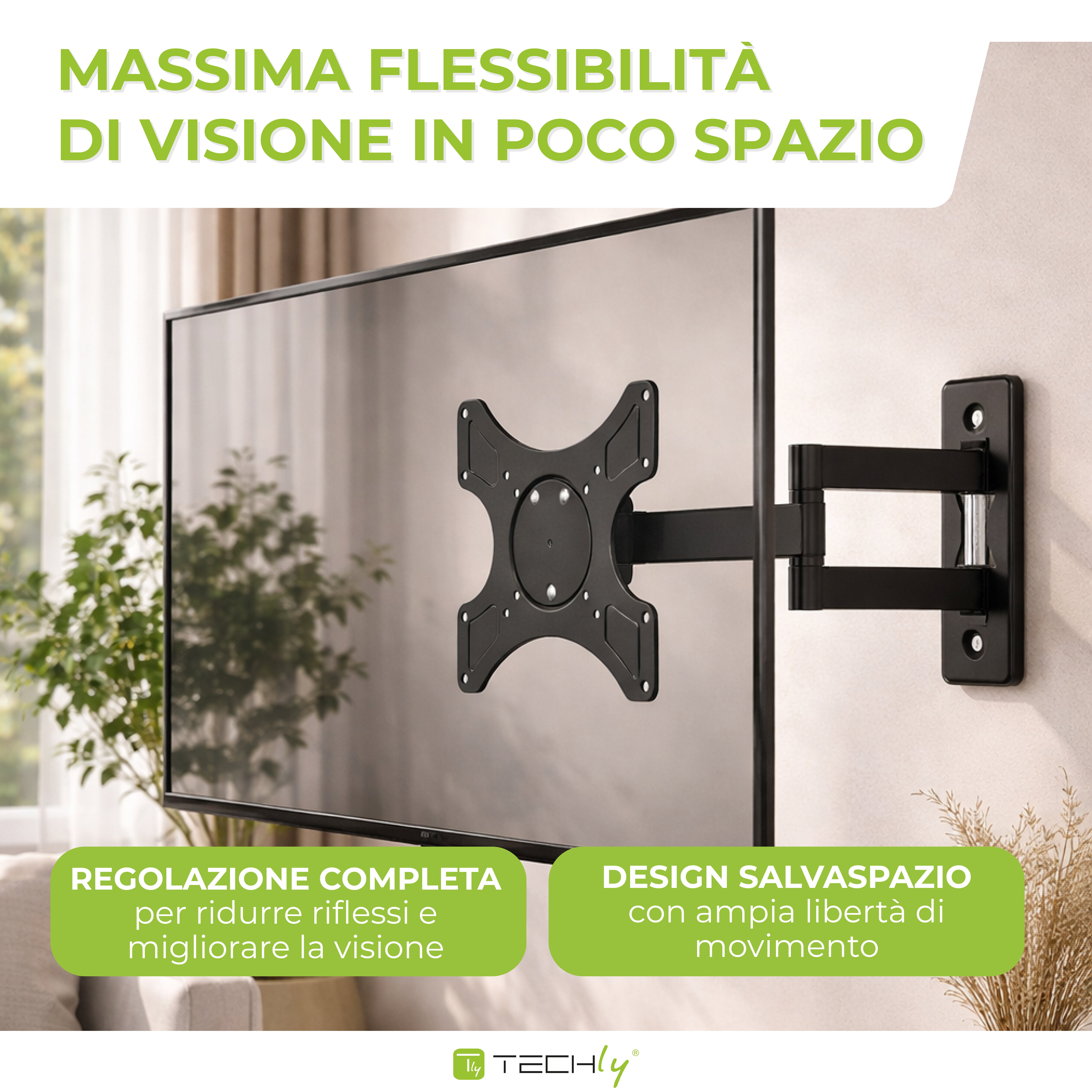 Supporto a muro per TV LED LCD 19-37'' inclinabile 3 snodi nero - Miniatura 4