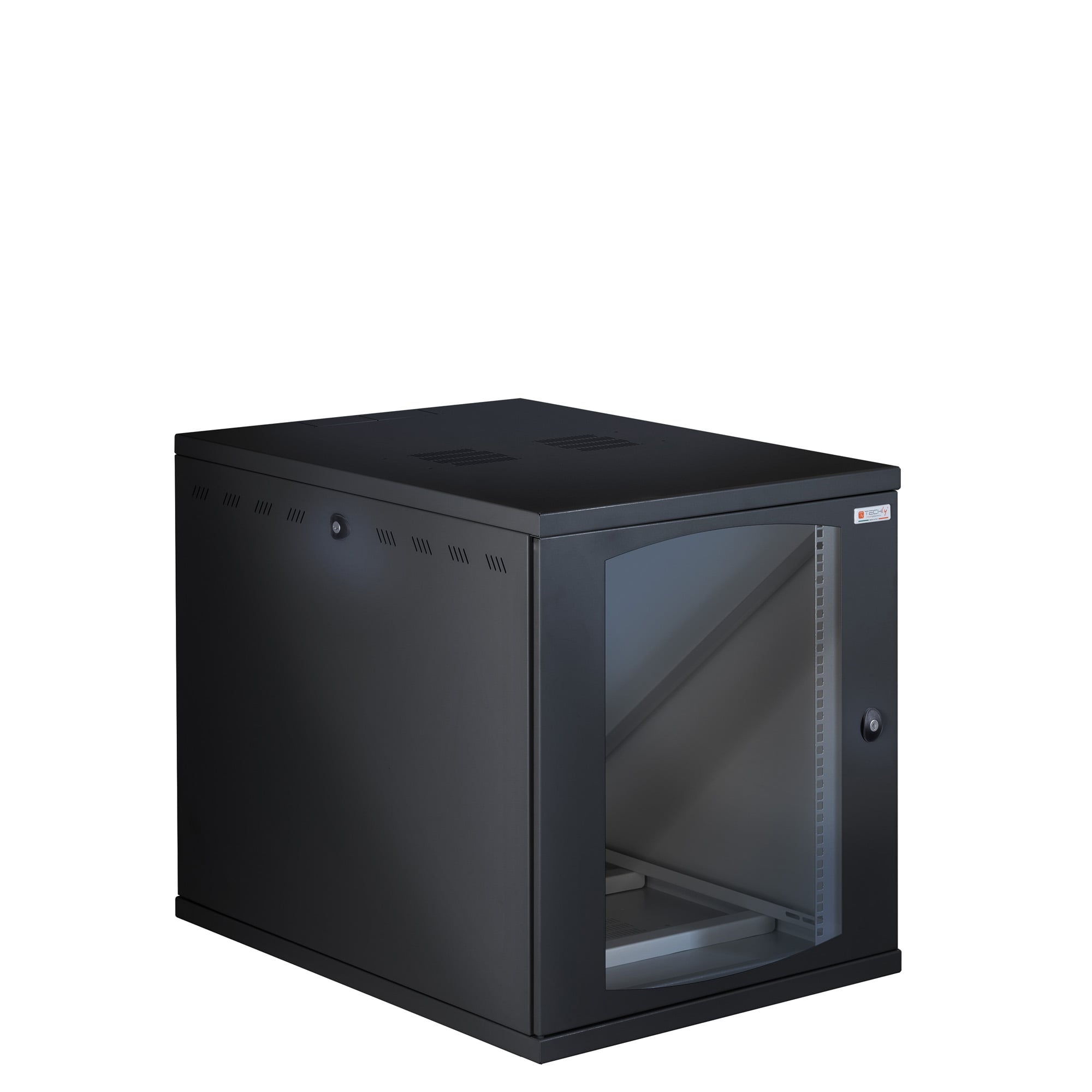Armadio Rack 19'' a Muro 13U P 800mm L 600mm Porta Vetro Nero - Miniatura 4