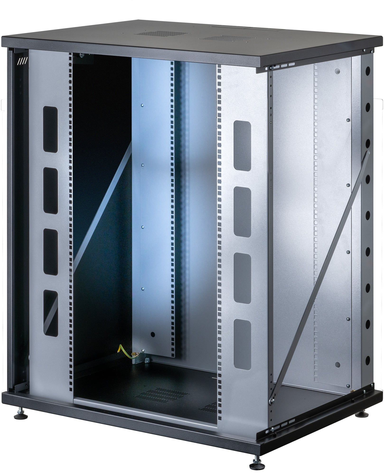 Armadio Rack 19'' a Muro 16U P 600mm L 800mm Porta Vetro Nero - Miniatura 4