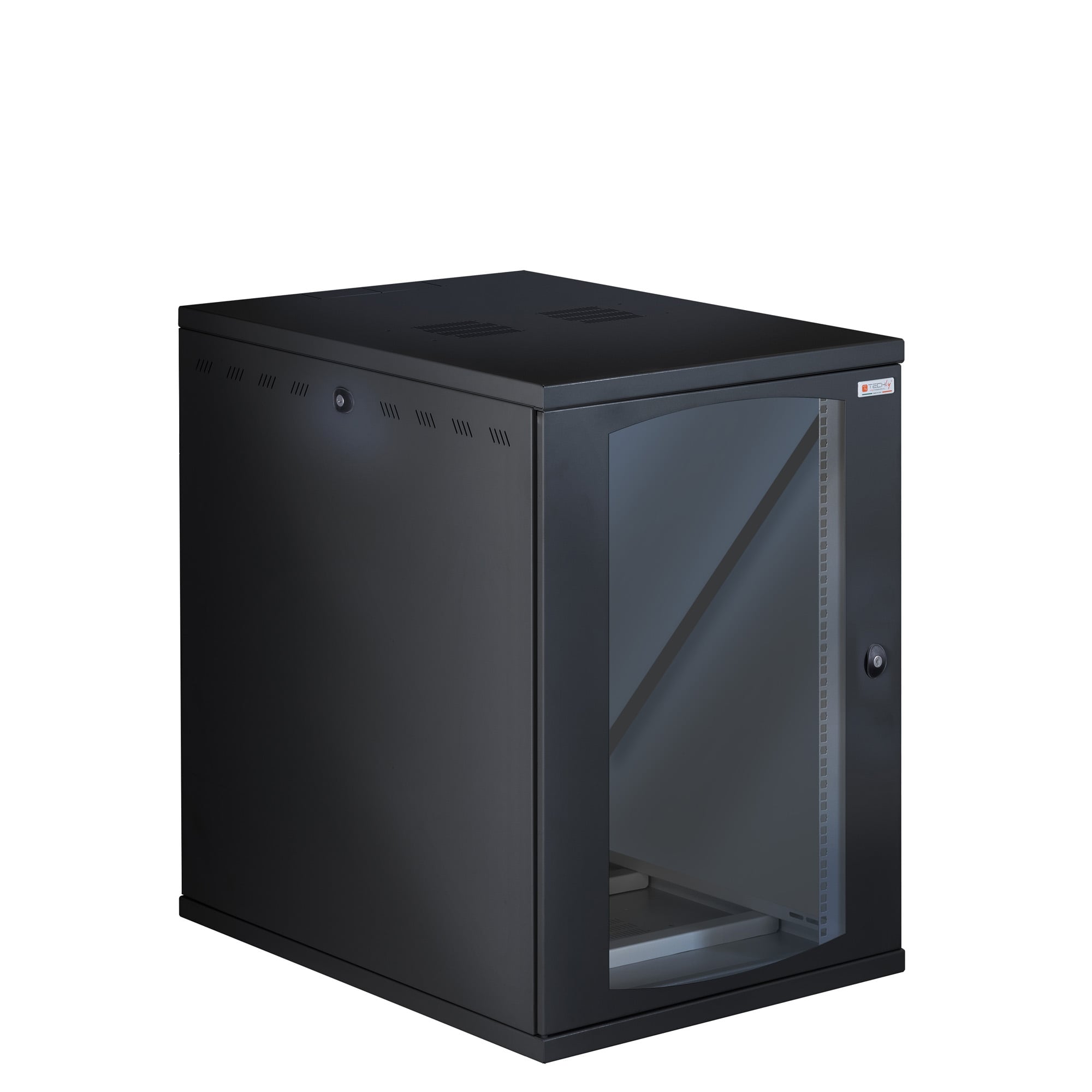 Armadio Rack 19'' a Muro 16U P 800mm L 600mm Porta Vetro Nero - Miniatura 4