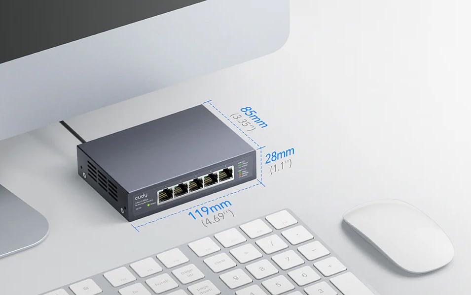 Switch con 5 Porte 2.5G Ethernet Custodia in Metallo, HS105 - Miniatura 4