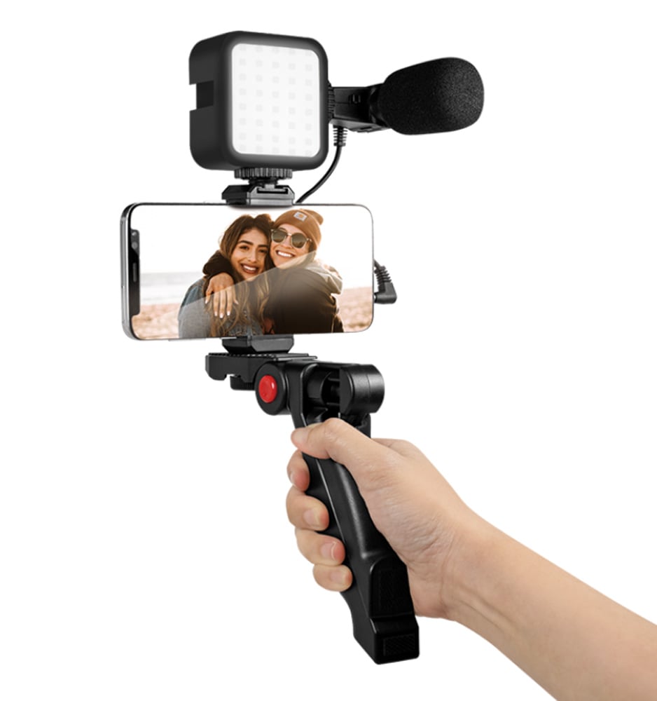 Kit Vlogger Treppiede per Smartphone 4,7''–7'' con Luce LED e Microfono Direzionale - Miniatura 4