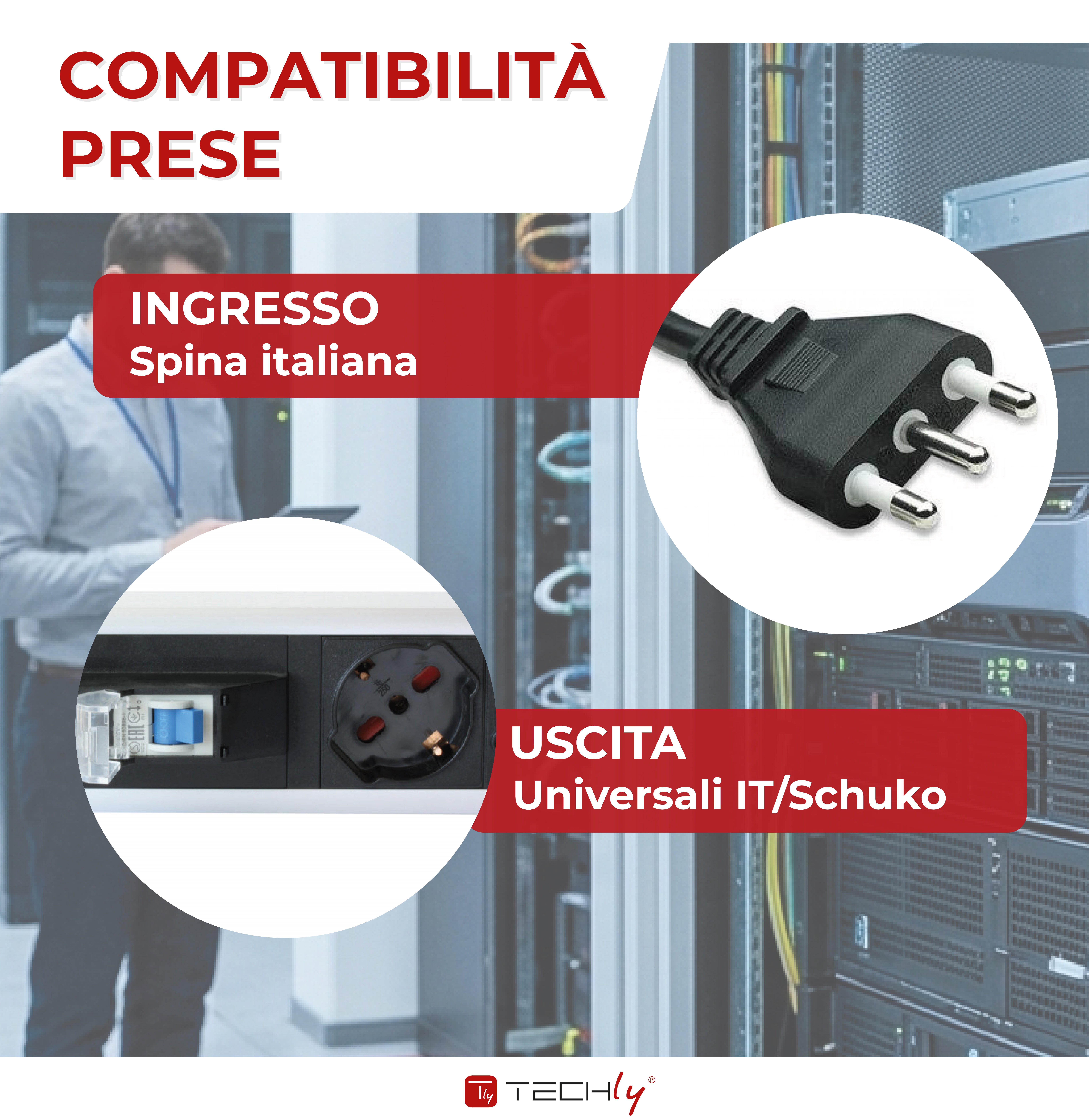 Multipresa Verticale 12 Posti da Rack 19'' con Magnetotermico Spina Italiana - Miniatura 4