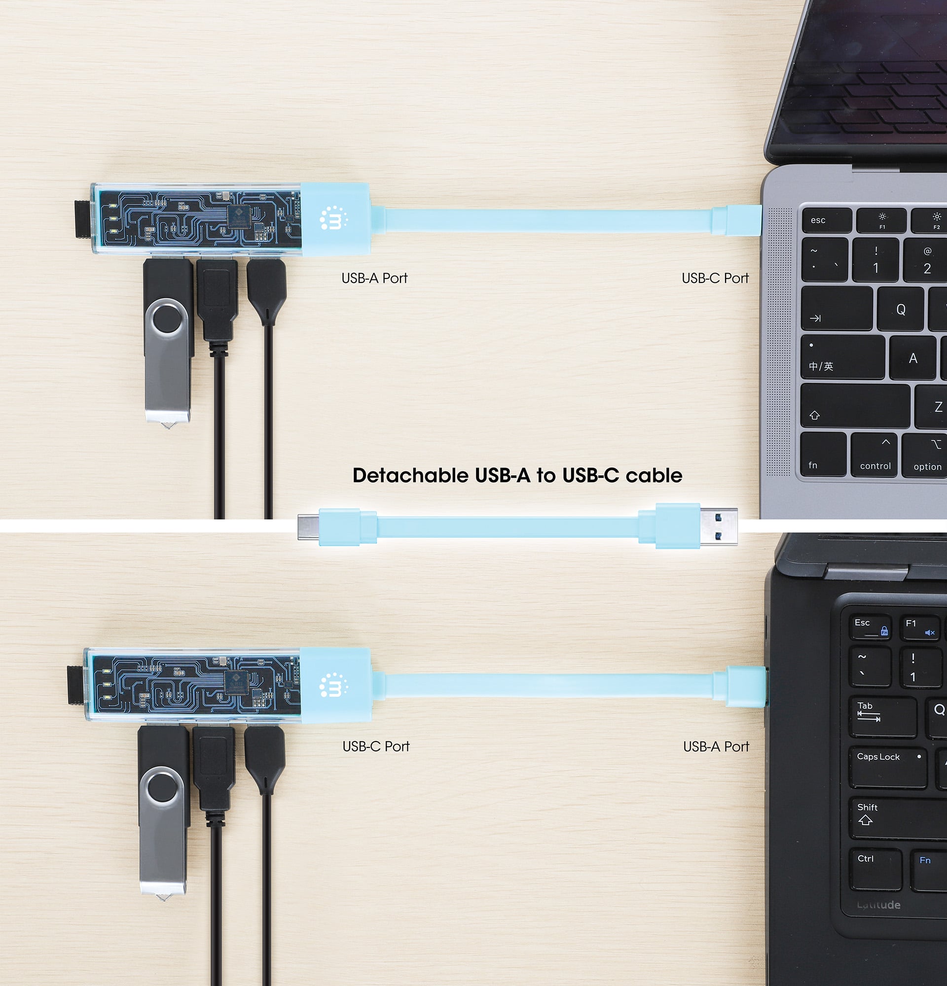 Hub Combo USB 3.2 USB-C™ e USB-A 4 Porte Verde Trasparente - Miniatura 4
