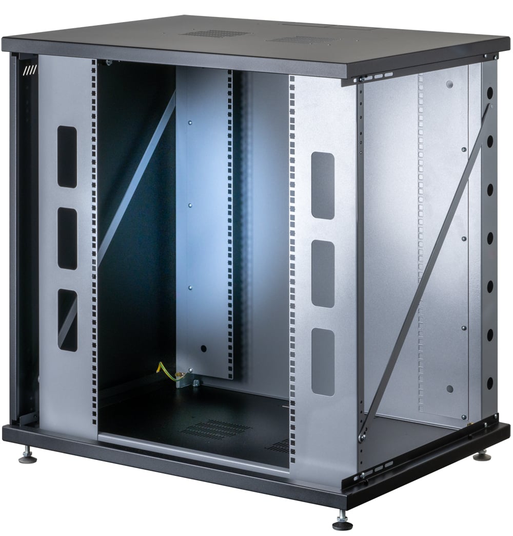 Armadio Rack 19'' a Muro 13U P 600mm L 800mm Porta Vetro Nero - Miniatura 4