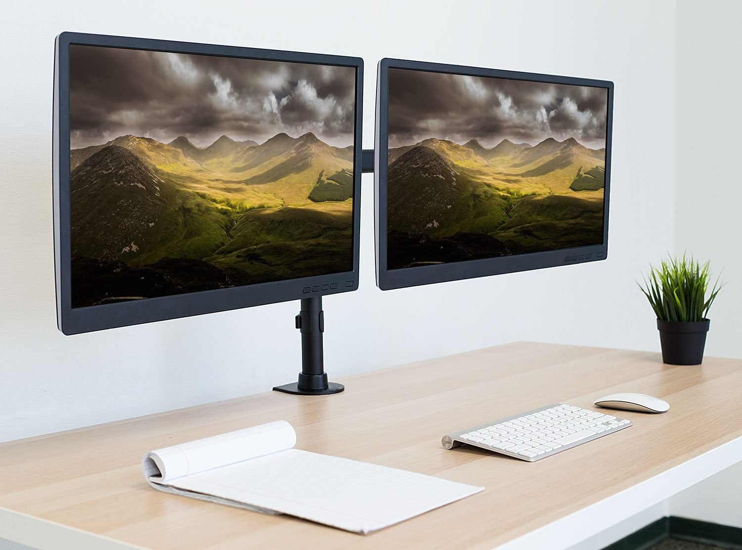 Supporto da Scrivania per 2 Monitor 13-27'' Installazione con Morsetto o Vite Passante - Miniatura 5