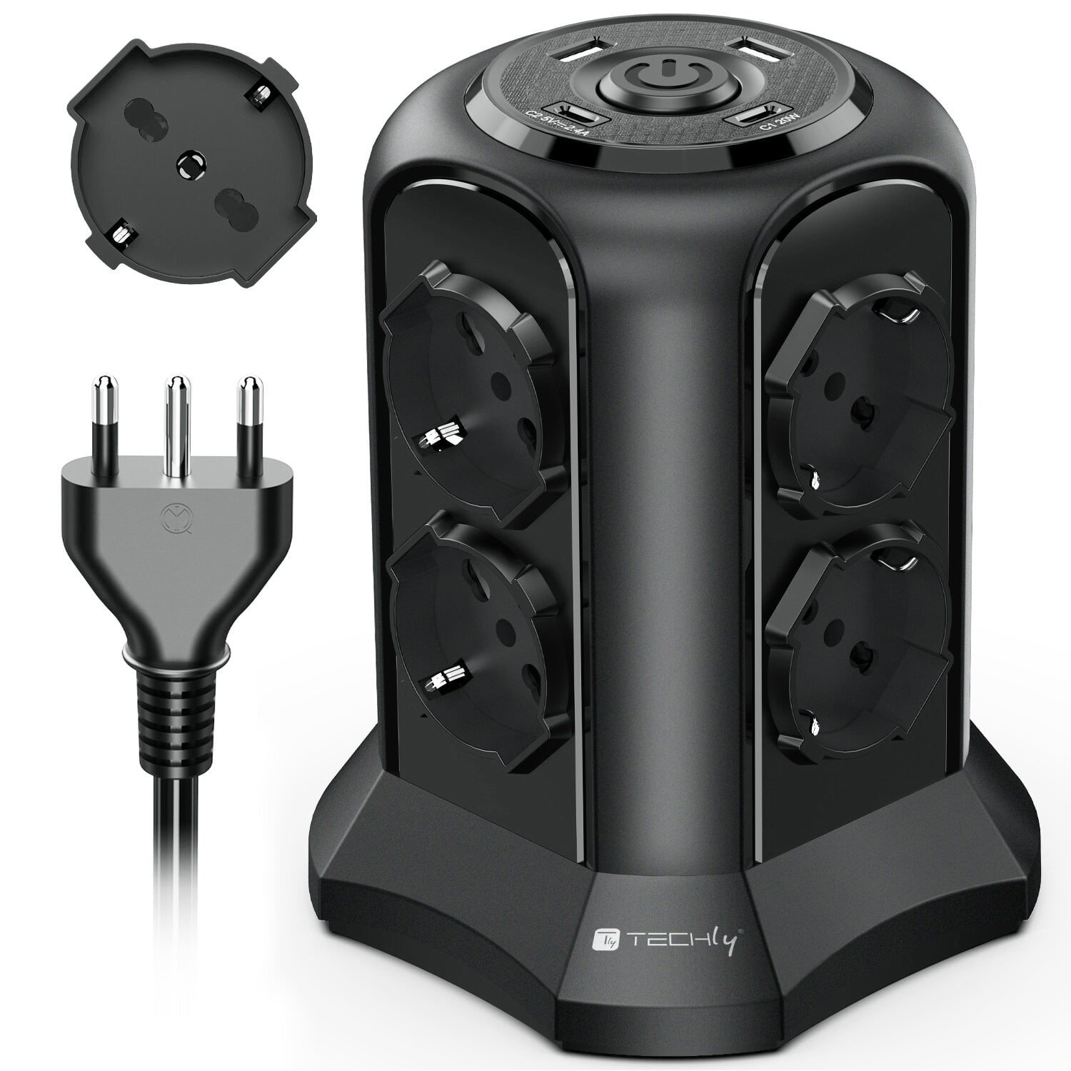 Multipresa da Tavolo a Torretta Salvaspazio 8 Posti Italiana Bipasso / Schuko 2 USB-A e 2 USB-C™ - Miniatura 5