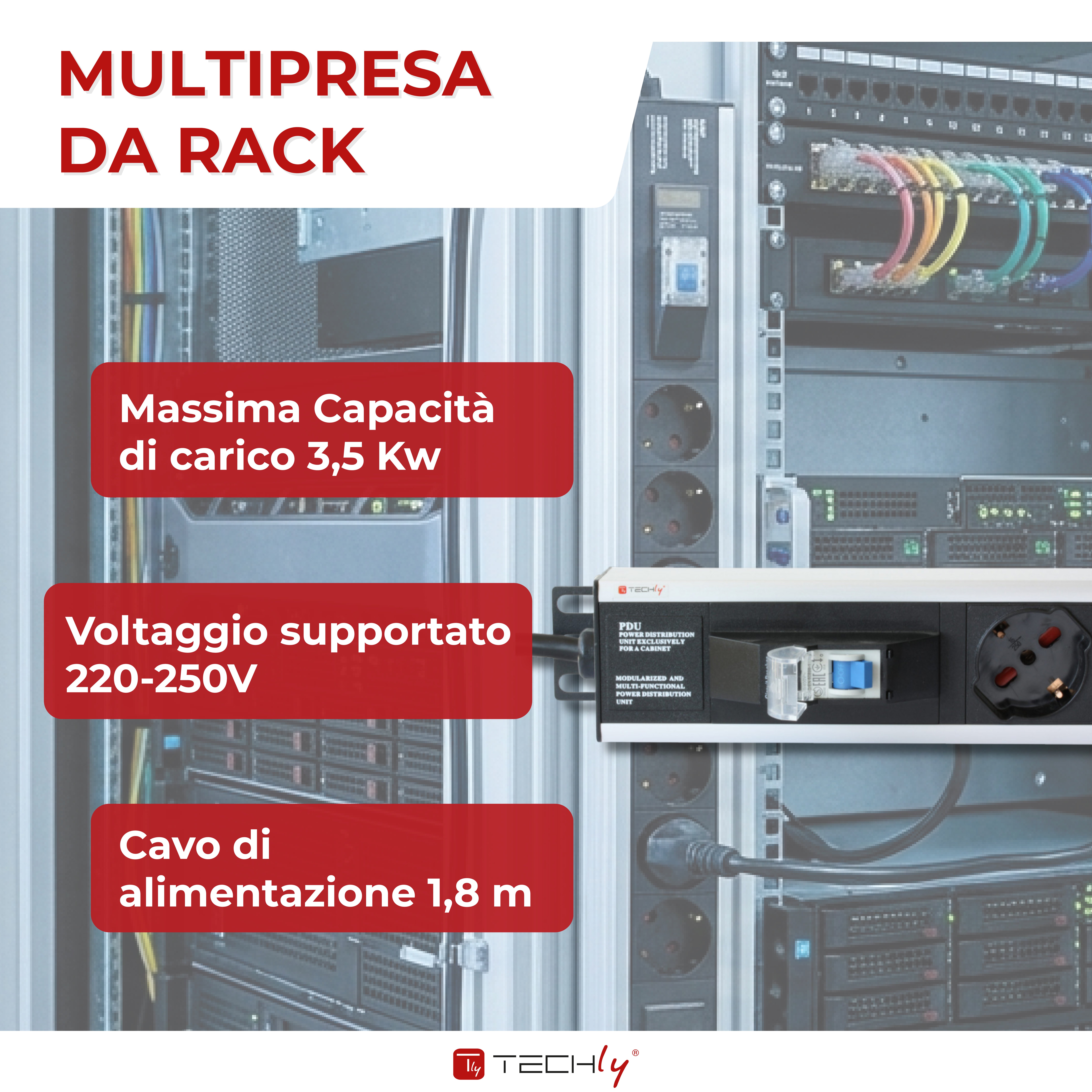 Multipresa Verticale 12 Posti da Rack 19'' con Magnetotermico Spina Italiana - Miniatura 5