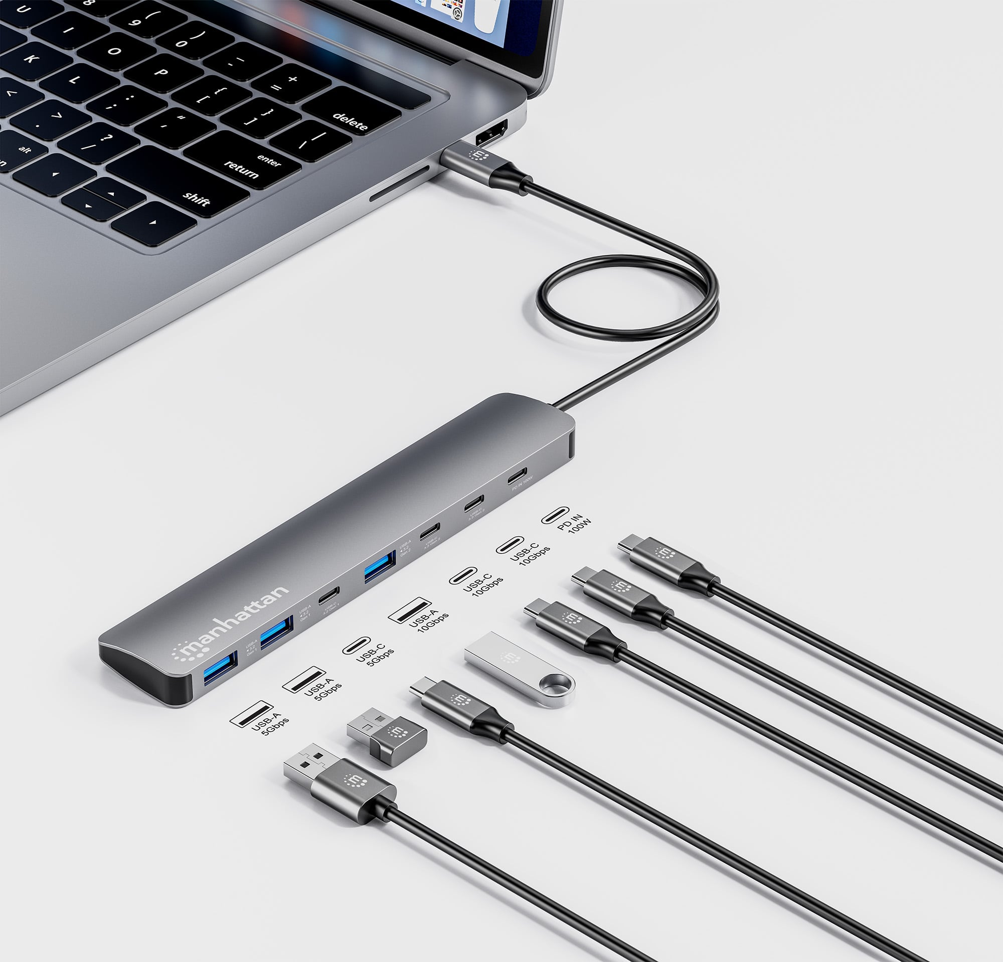 Hub 7 porte USB3.2 10G/5G 4x USB-C™ + 3x USB-A con Power Delivery - Miniatura 5