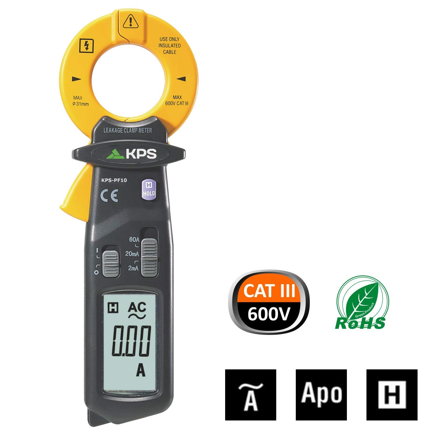 Pinza Amperometrica Digitale AC 60A 2000 Counts CAT III 600V, KPS-PF10 - Miniatura 5