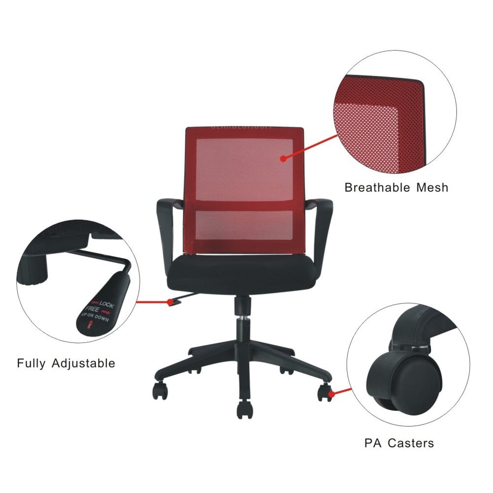 Sedia per Ufficio con Schienale Medio Nero/Bordeaux - Miniatura 5