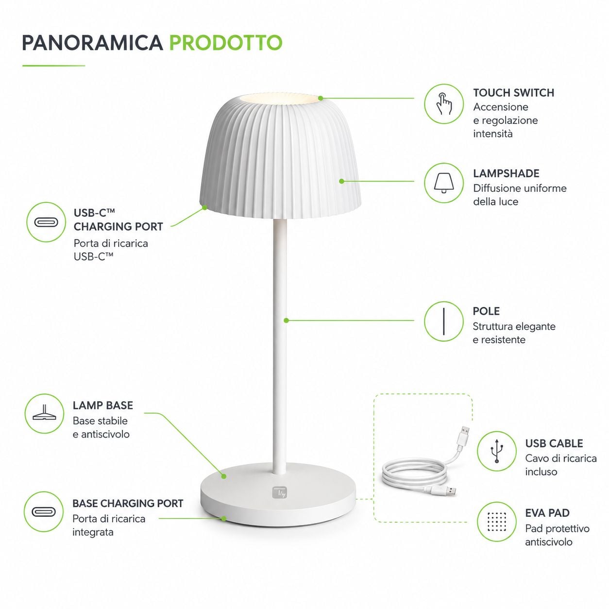Lampada da Tavolo LED per Esterni con Base di Ricarica Bianca - Miniatura 5