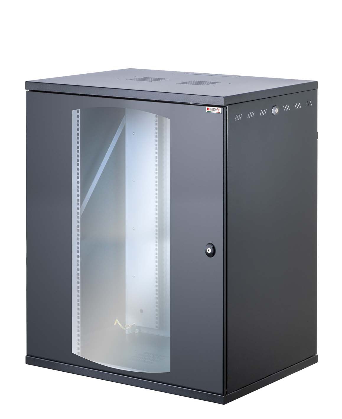 Armadio Rack 19'' a Muro 16U P 600mm L 800mm Porta Vetro Nero - Miniatura 5