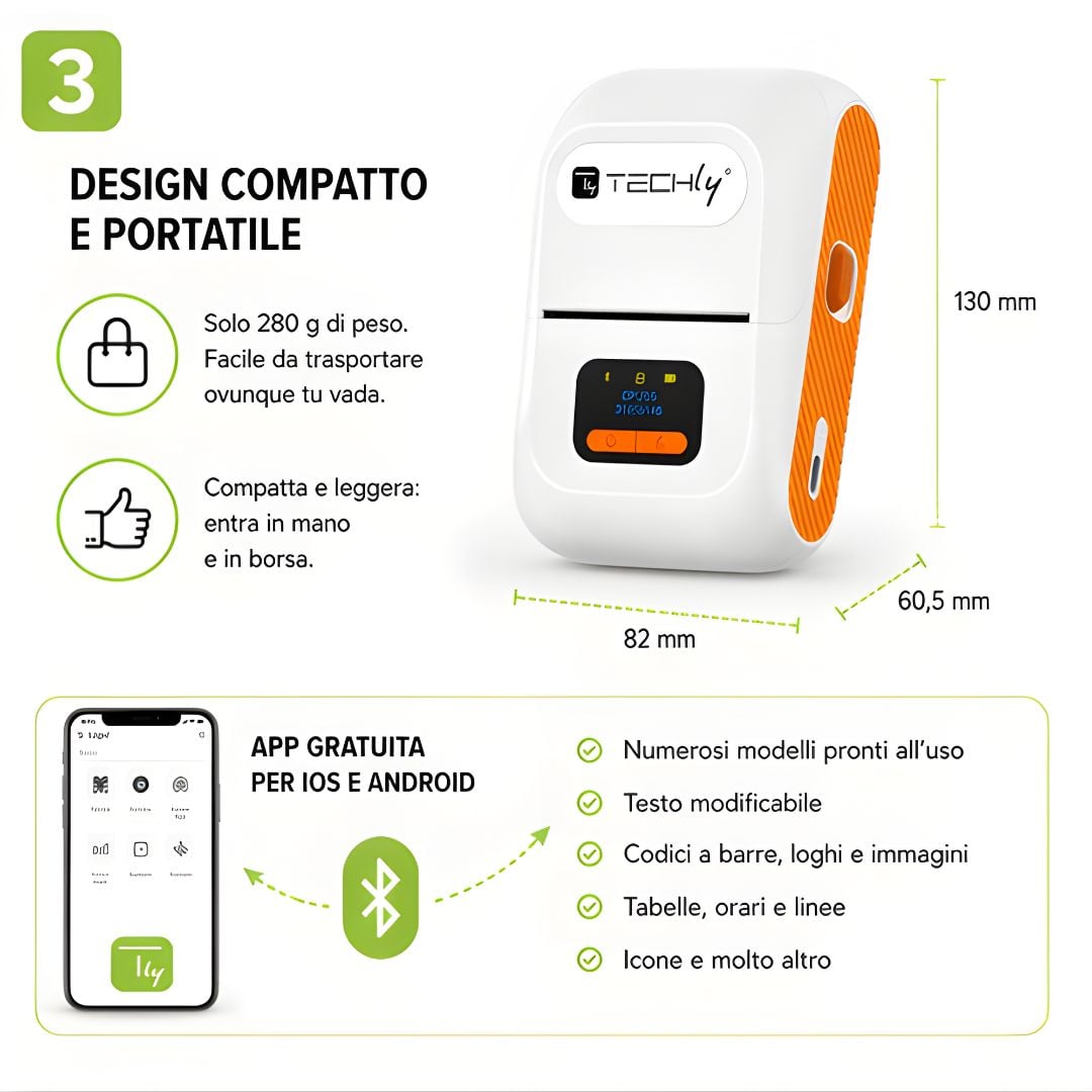 Mini Etichettatrice Stampante Termica Bluetooth C/Display Portatile Ricarica USB-C™ - Miniatura 5