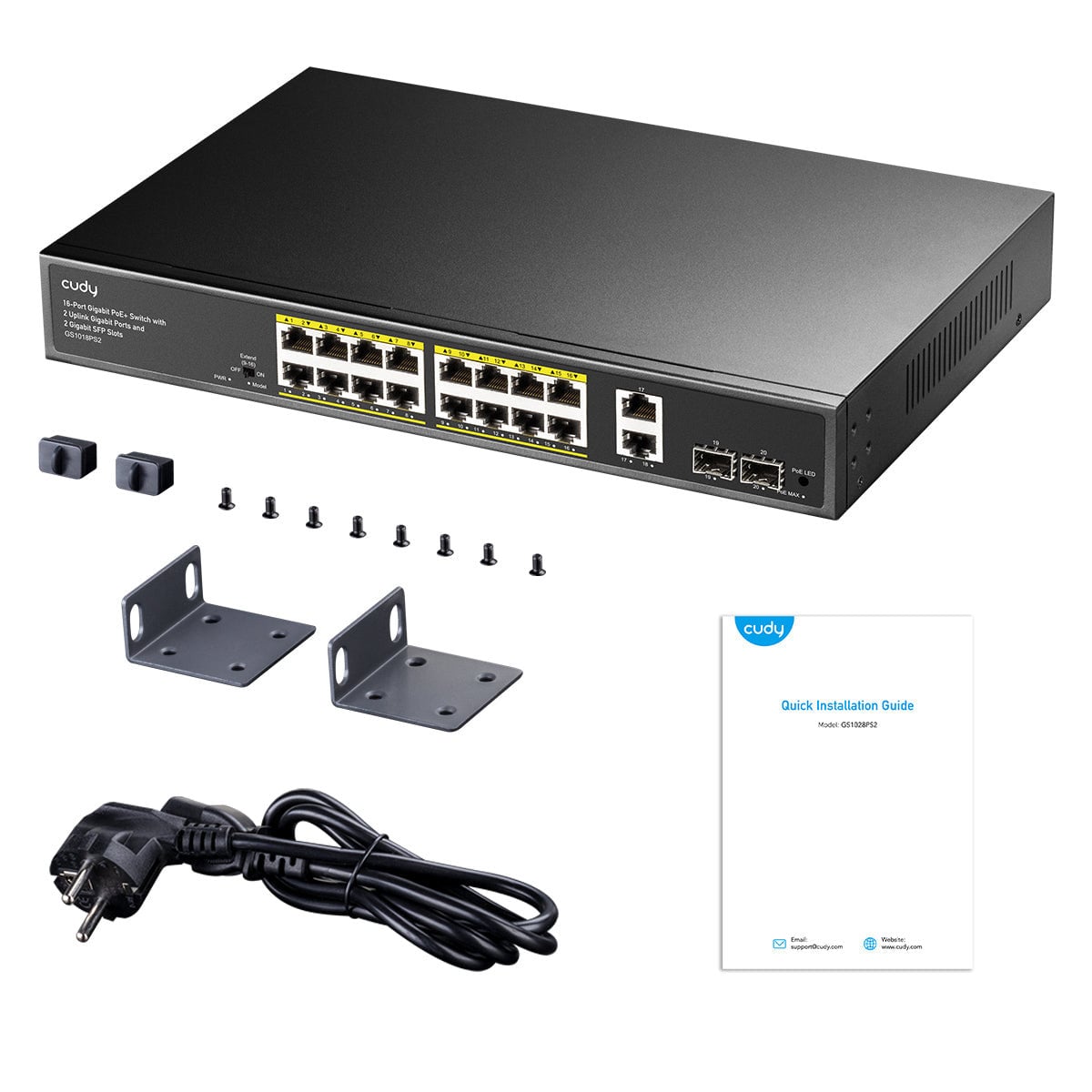 Switch Gigabit PoE+ 16 Porte con 2 Uplink GBE e 2 Gigabit SFP, GS1018PS2 Nero - Miniatura 5