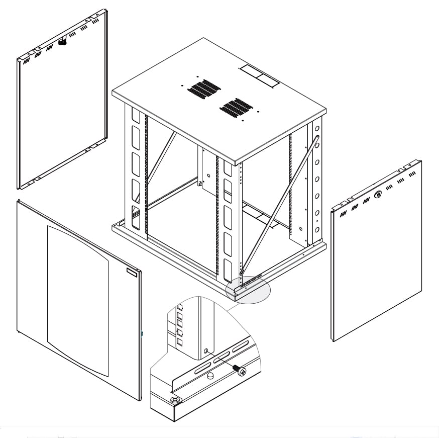 Armadio Rack 19'' a Muro 22U P 600mm L 800mm Porta Vetro Nero - Miniatura 5
