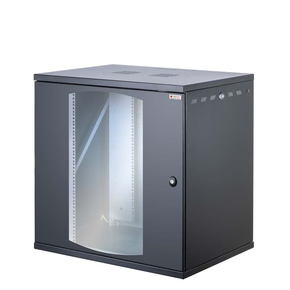 Armadio Rack 19'' a Muro 13U P 600mm L 800mm Porta Vetro Nero - Miniatura 5