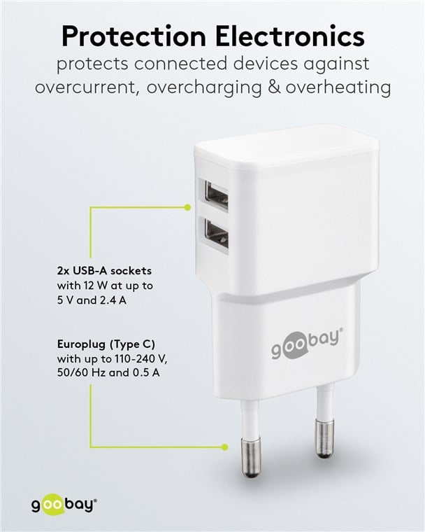 Caricatore da Muro 2 porte USB-A Slim Design 12W Bianco - Miniatura 6