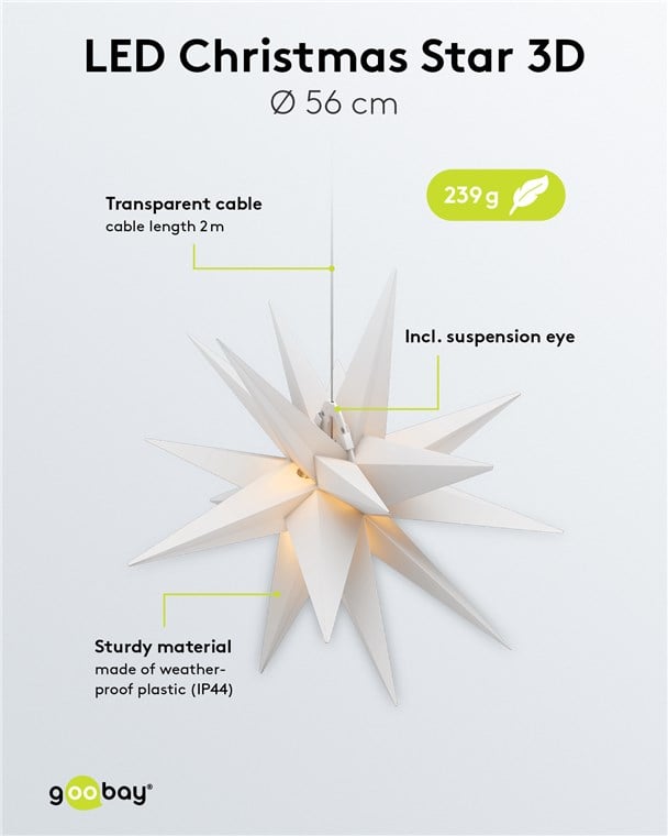Stella di Natale LED 3D ø 56 cm Funzionamento a Batteria - Miniatura 6