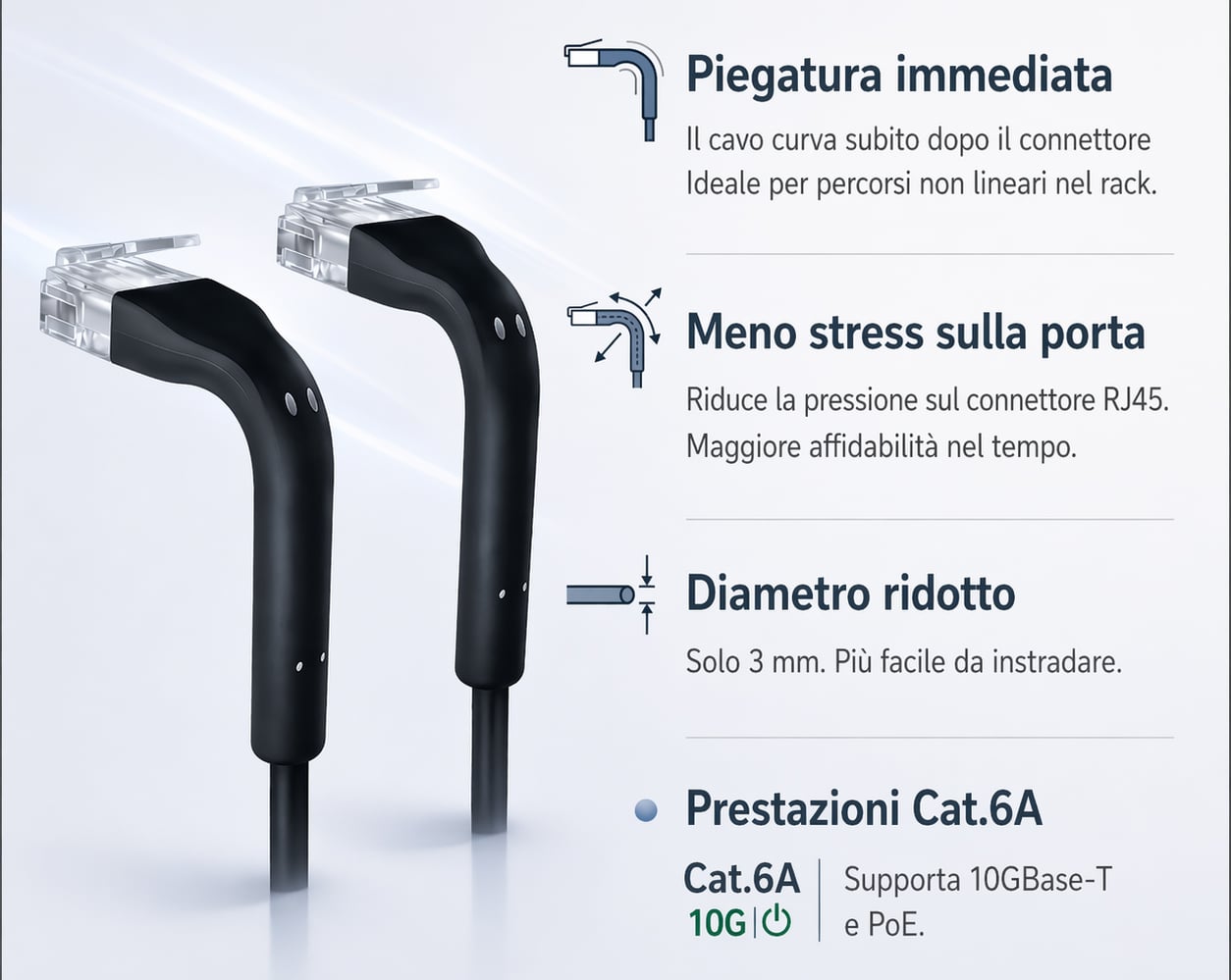 Cavo Slim Patch di Rete Pieghevole in Rame Cat.6A U/UTP 0,5m Nero - Miniatura 6