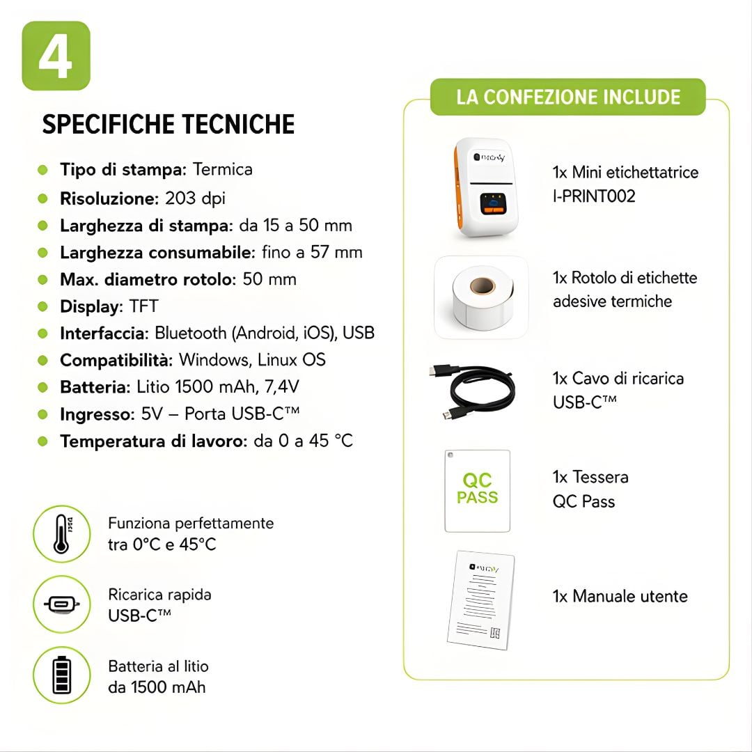 Mini Etichettatrice Stampante Termica Bluetooth C/Display Portatile Ricarica USB-C™ - Miniatura 6
